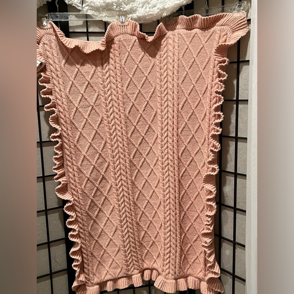 Cupcakes and Cashmere Pink CABLE KNIT BABY CRIB BLANKET.